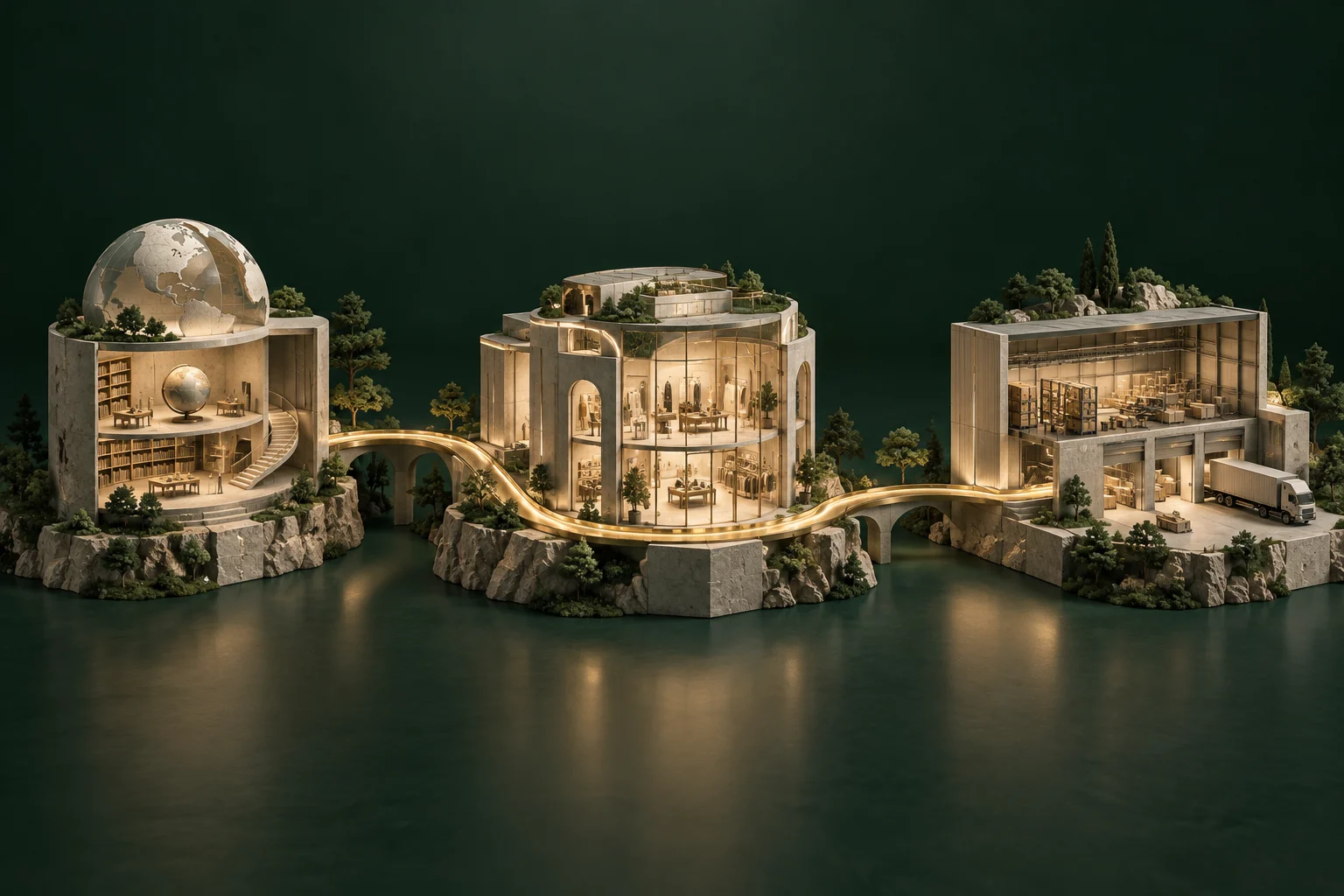 Connected architectural models representing product knowledge, commerce and operations