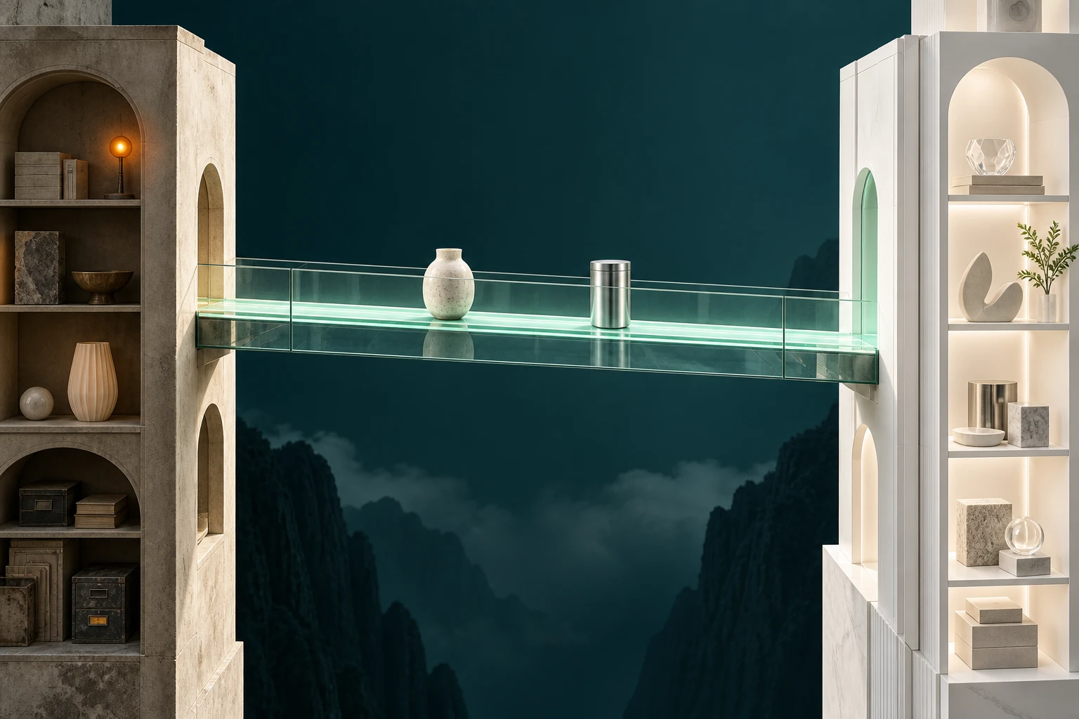 A glass bridge carrying product information between two catalogue structures